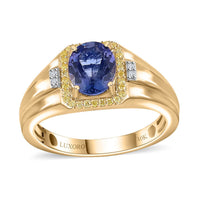 Luxoro 10K Yellow Gold Premium Tanzanite, I2 Natural Yellow and White Diamond Men's Ring 2.15 ctw