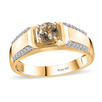 AAA Turkizite, Moissanite Men's Ring in 18K Vermeil YG Over Sterling Silver (Size 10.0) 1.40 ctw