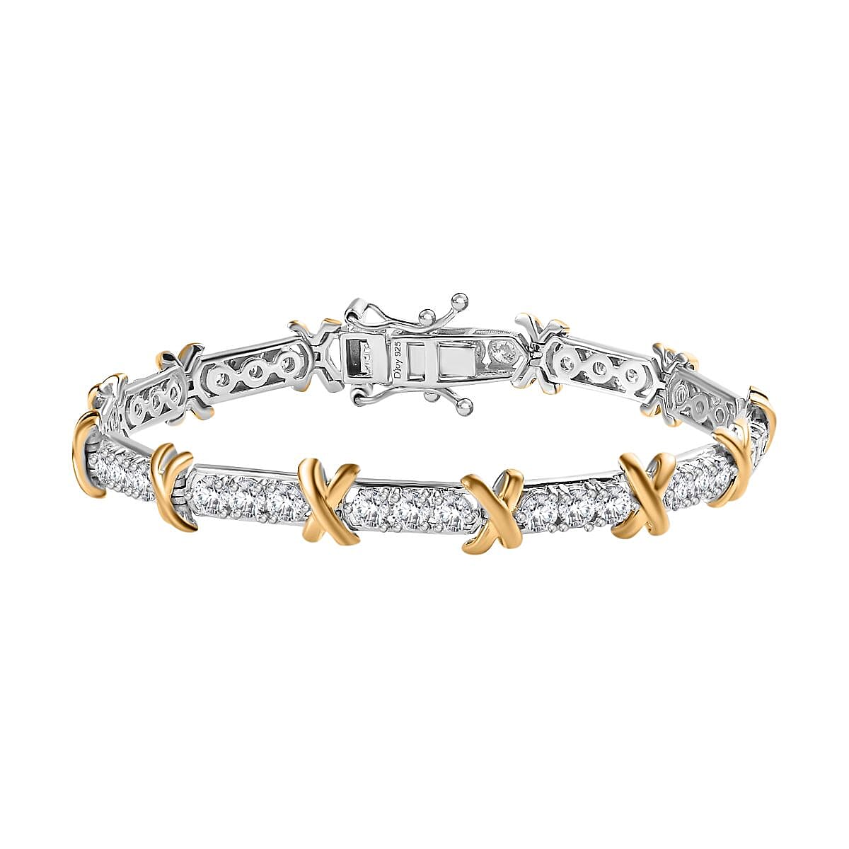 Moissanite XO Bracelet in Vermeil YG and Platinum Over Sterling Silver (6.50 In) 4.10 ctw