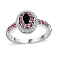 AAA Monte Belo Indicolite and Multi Gemstone Double Halo Ring in Rhodium Over Sterling Silver (Size 10.0) 0.75 ctw - Sticky add to cart bar