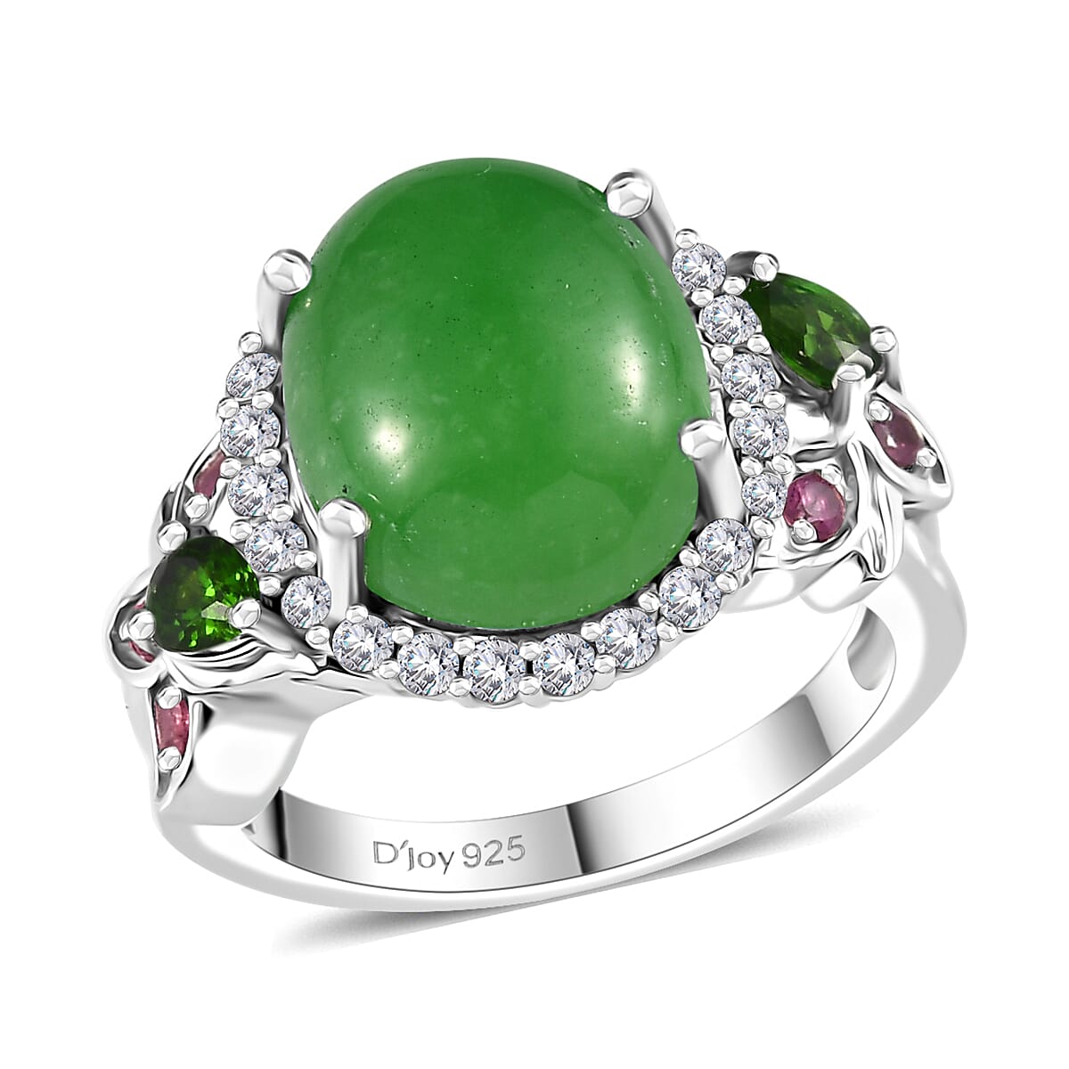 Doorbuster TLV Green Jade, Multi Gemstone Ring in Rhodium Over Sterling Silver (Size 10.0) 7.25 ctw