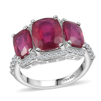 Niassa Ruby (FF), White Zircon Ring in Rhodium Over Sterling Silver (Size 10.0) 5.90 ctw