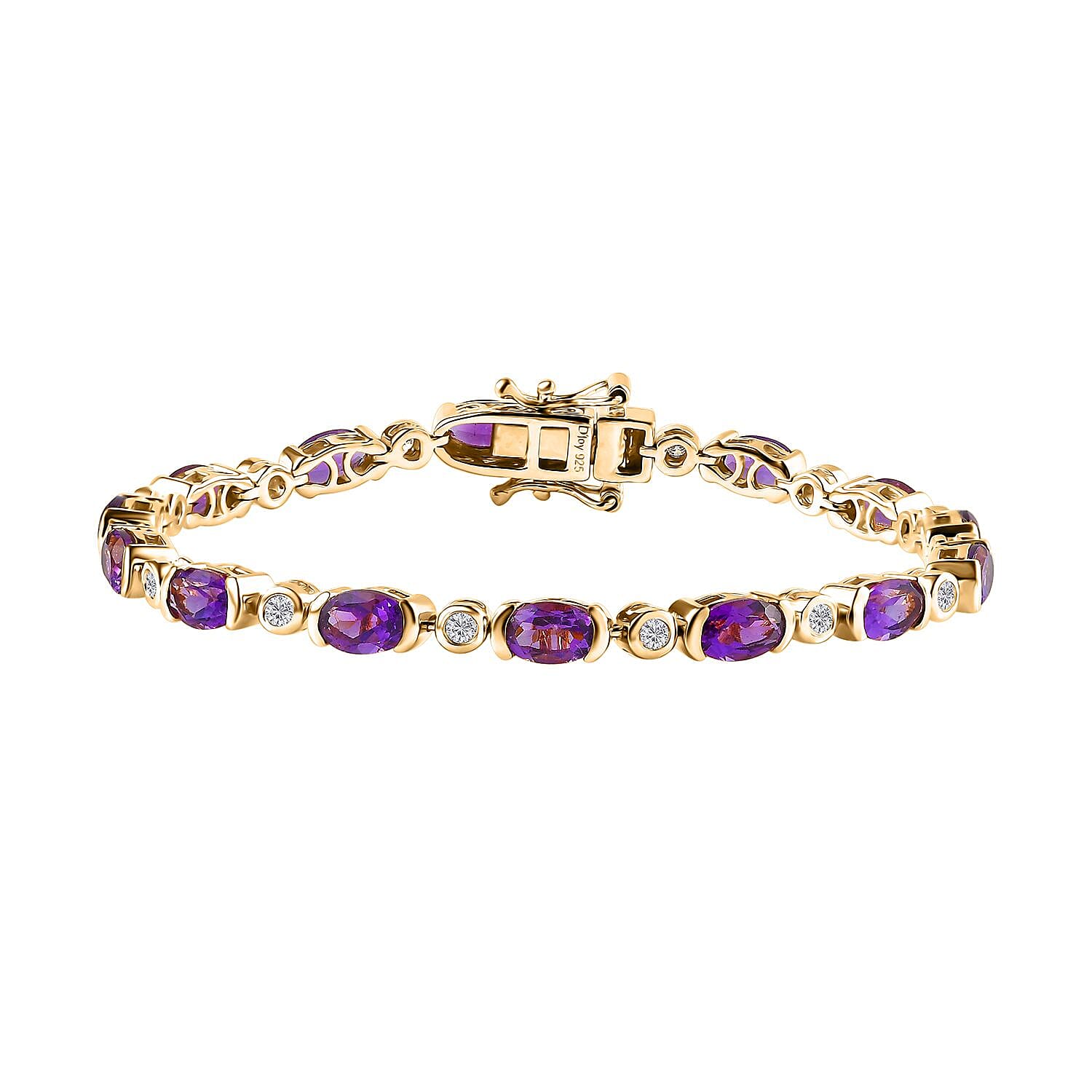 Premium Uruguayan Amethyst, Moissanite Bracelet in Vermeil YG Over Sterling Silver (6.50 In) 6.50 ctw