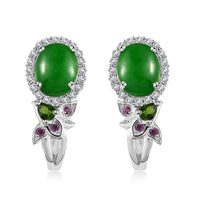 Doorbuster TLV Green Jade, Multi Gemstone Stud Earrings in Rhodium Over Sterling Silver 9.00 ctw