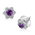 Uruguayan Amethyst and White Zircon Floral Stud Earrings in Platinum Over Sterling Silver 1.20 ctw - Sticky add to cart bar