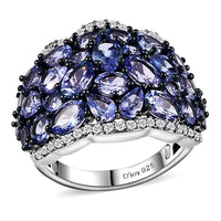 TLV Tanzanite, White Zircon Ring in Rhodium Over Sterling Silver (Size 7.0) 8.75 ctw
