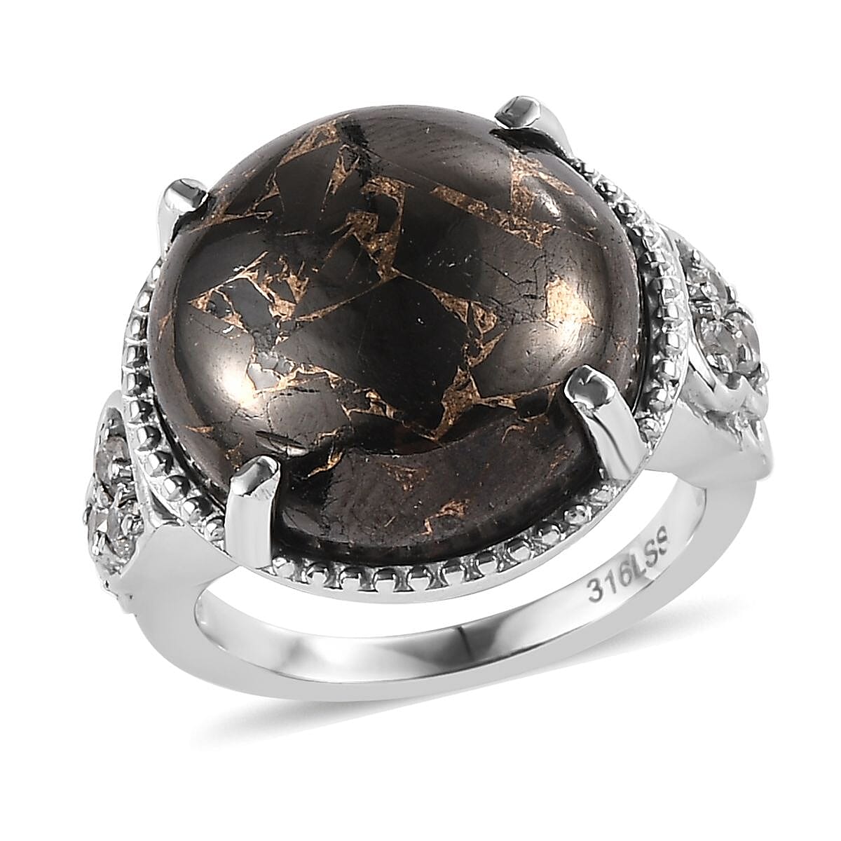 Matrix Silver Shungite, White Zircon Ring in Stainless Steel (Size 10.0) 10.00 ctw