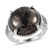 Matrix Silver Shungite, White Zircon Ring in Stainless Steel (Size 10.0) 10.00 ctw