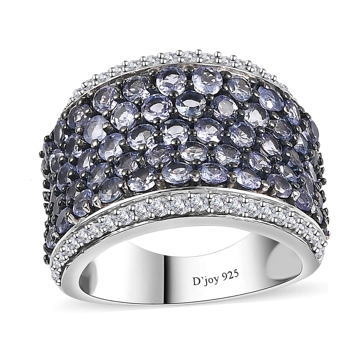 Tanzanite, White Zircon Ring in Rhodium Over Sterling Silver (Size 10.0) 4.40 ctw