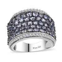 Tanzanite, White Zircon Ring in Rhodium Over Sterling Silver (Size 10.0) 4.40 ctw