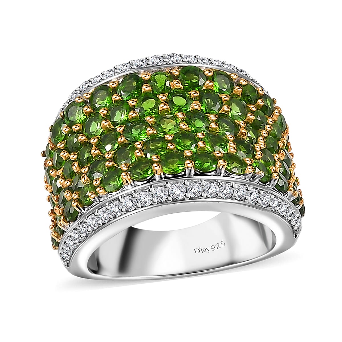 TLV Chrome Diopside, White Zircon Ring in Rhodium Over Sterling Silver (Size 6.0) 4.35 ctw