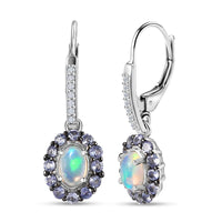 Pemium Ethiopian Welo Opal and Multi Gemstone Lever Back Earrings in Platinum Over Sterling Silver 1.65 ctw