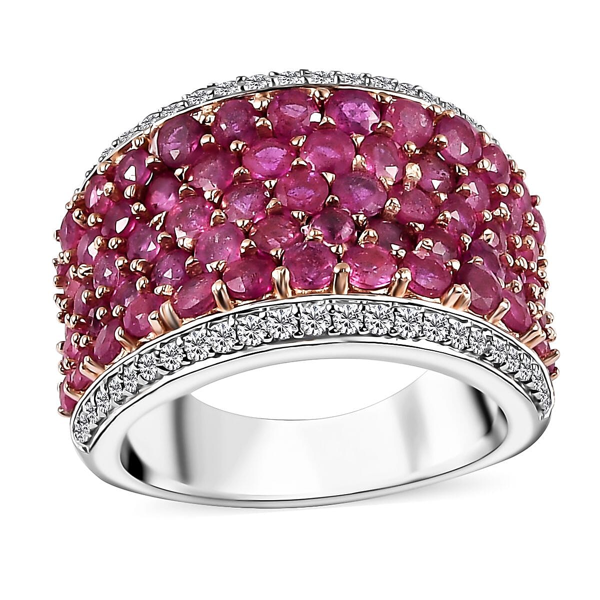 Niassa Ruby (FF), White Zircon Ring in 14K RG and Rhodium Over Sterling Silver (Size 10.0) 5.75 ctw