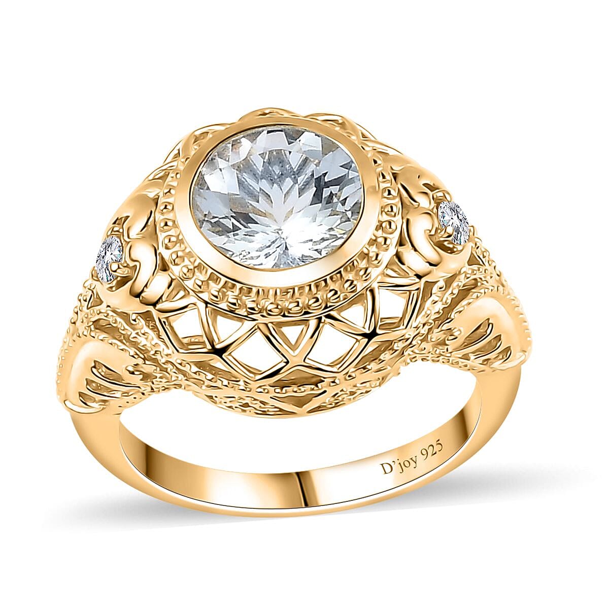 AAA Mangoro Aquamarine and Moissanite Ring in 18K Vermeil Yellow Gold Over Sterling Silver 1.75 ctw