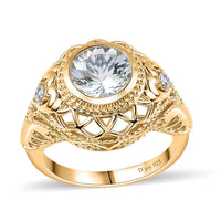 AAA Mangoro Aquamarine and Moissanite Ring in 18K Vermeil Yellow Gold Over Sterling Silver 1.75 ctw