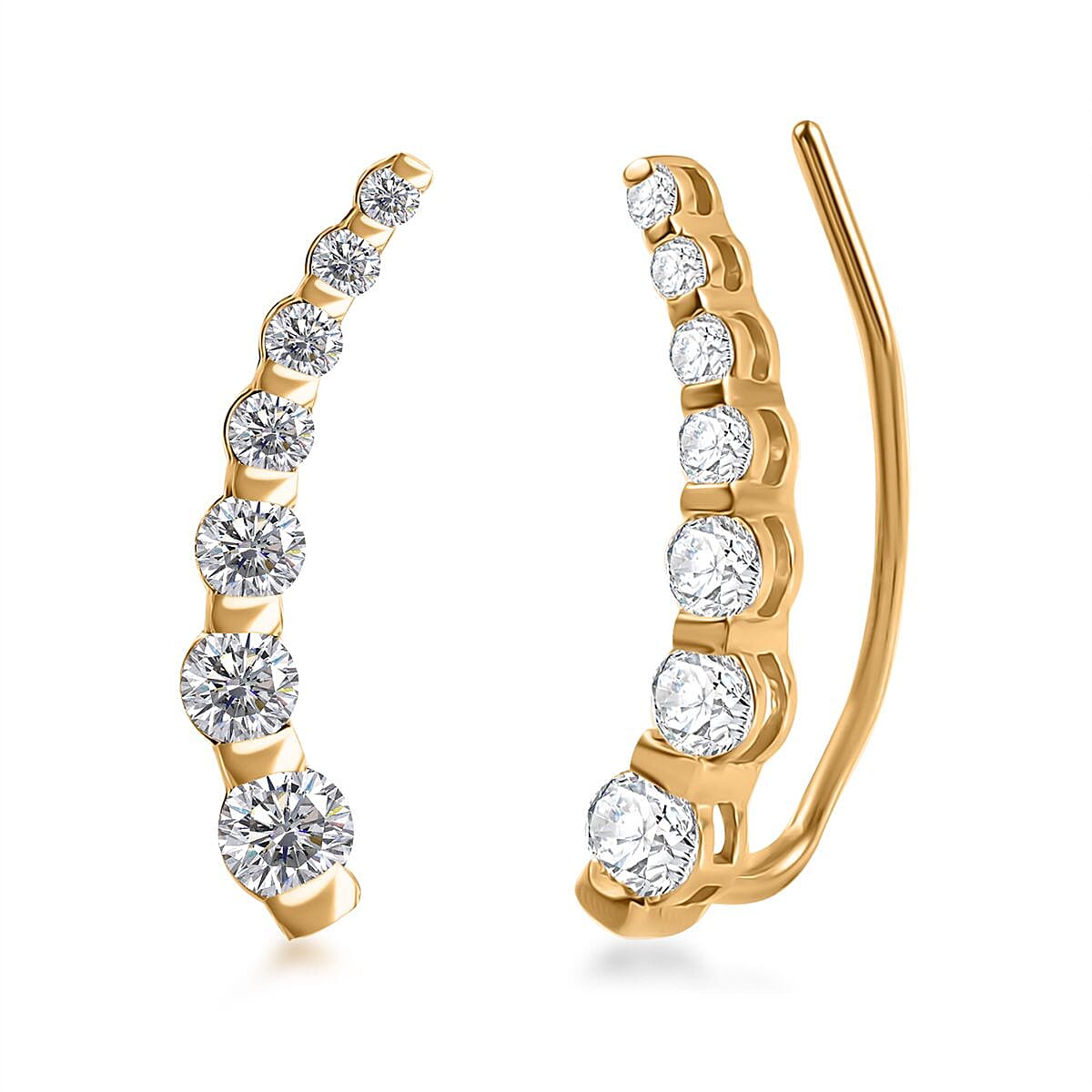 Moissanite Climber Earrings in Vermeil Yellow Gold Over Sterling Silver 1.40 ctw