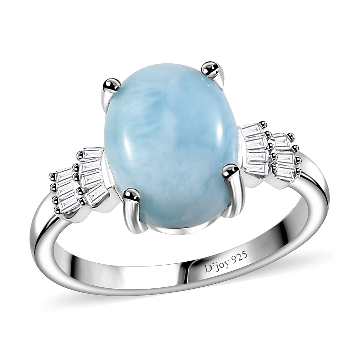 Premium Larimar, Diamond Ring in Rhodium Over Sterling Silver (Size 10.0) 3.40 ctw