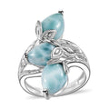 Premium Larimar 3 Stone Ring in Rhodium Over Sterling Silver (Size 10.0) 6.50 ctw - Sticky add to cart bar