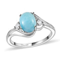 Premium Larimar, Moissanite Ring in Rhodium Over Sterling Silver (Size 6.0) 1.65 ctw - Sticky add to cart bar