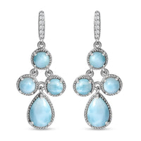 D'Joy Larimar and White Zircon 8.90 ctw Ocean Droplets Earrings in Rhodium Over Sterling Silver