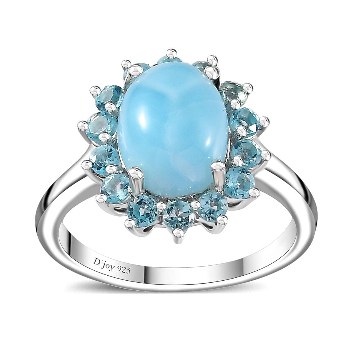 Larimar and Betroka Blue Apatite Halo Ring in Rhodium Over Sterling Silver 3.00 ctw
