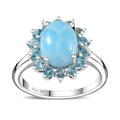 Larimar and Betroka Blue Apatite Halo Ring in Rhodium Over Sterling Silver 3.00 ctw - Sticky add to cart bar