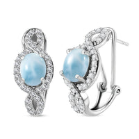 D'Joy Larimar and White Zircon Latch Back Earrings in Rhodium Over Sterling Silver 6.00 ctw