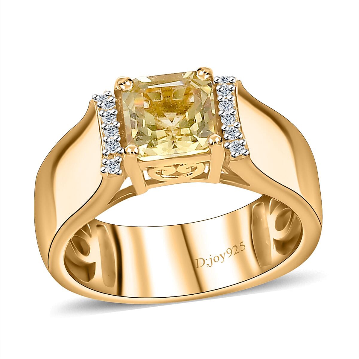 Asscher Cut Sunfire Beryl, Moissanite Ring in Vermeil YG Over Sterling Silver (Size 10.0) 1.00 ctw