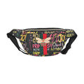TLV Black & Multi Color Vegan Leather Graffiti Belt Bag (13"x6"x2.75") - Sticky add to cart bar