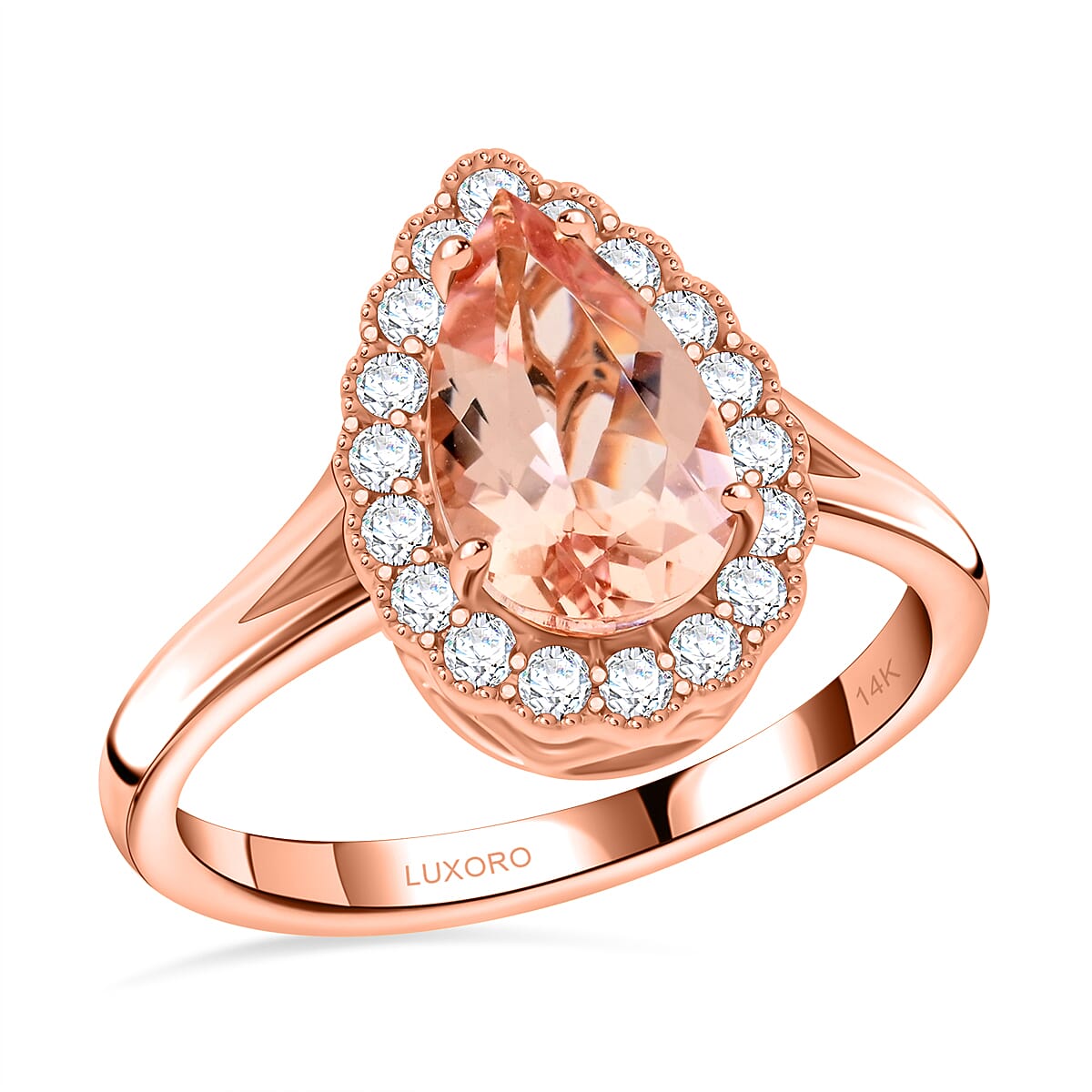 Certified & Appraised Luxoro 14K Rose Gold AAA Pink Morganite and G-H I2 Diamond Ring 1.50 ctw