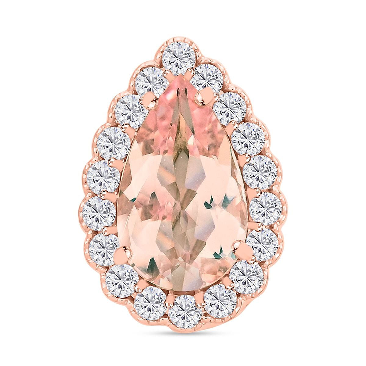 Certified & Appraised Luxoro 14K Rose Gold AAA Pink Morganite and G-H I2 Diamond Pendant without Chain 1.55 ctw