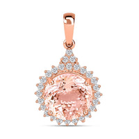 Certified & Appraised Luxoro 14K Rose Gold AAA Pink Morganite and G-H I2 Diamond Sunburst Pendant without Chain 2.75 ctw