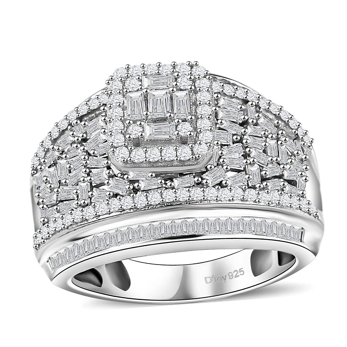 14 Aug TLV Diamond Ring in Platinum Over Sterling Silver (Size 10.0) 1.50 ctw