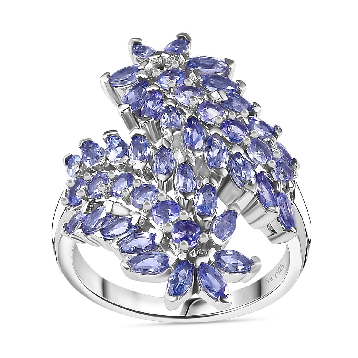 Doorbuster Tanzanite Bypass Leaf Ring in Platinum Over Sterling Silver (Size 10.0) (Del. in 10-12 Days) 3.65 ctw