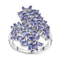 Doorbuster Tanzanite Bypass Leaf Ring in Platinum Over Sterling Silver (Size 10.0) (Del. in 10-12 Days) 3.65 ctw