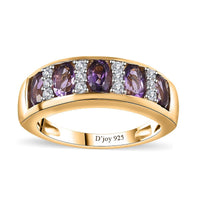 Uruguayan Amethyst, Moissanite Ring in 14K YG Over Vermeil Sterling Silver (Size 9.0) 1.30 ctw