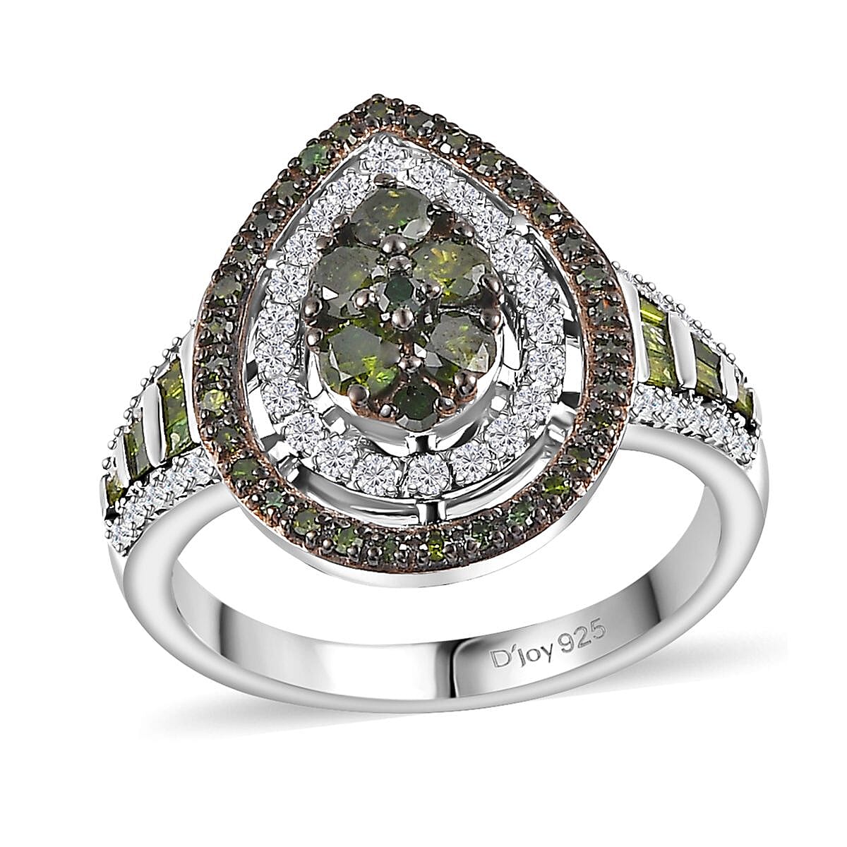 Green and White Diamond Ring in Rhodium Over Sterling Silver 1.00 ctw (Del. in 8-10 Days)