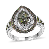 Green and White Diamond Ring in Rhodium Over Sterling Silver 1.00 ctw (Del. in 8-10 Days)