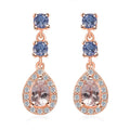 Premium Pink Morganite and Multi Gemstone Dangle Earrings in Vermeil Rose Gold Over Sterling Silver 1.50 ctw - Sticky add to cart bar