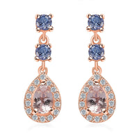 Premium Pink Morganite and Multi Gemstone Dangle Earrings in Vermeil Rose Gold Over Sterling Silver 1.50 ctw