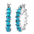 Premium Sleeping Beauty Turquoise and Malgache Neon Apatite Star Fish Motif Hoop Earrings in Rhodium Over Sterling Silver 2.90 ctw - Sticky add to cart bar