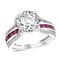 TLV Moissanite (Rnd 9mm), Niassa Ruby (FF) Ring in Platinum Over Sterling Silver (Size 10.0) 3.80 ctw - Sticky add to cart bar