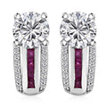Moissanite and Niassa Ruby (FF) 2.10 ctw Earrings in Platinum Over Sterling Silver - Sticky add to cart bar