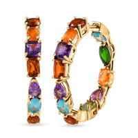 D'Joy Multi Gemstone 10.75 ctw Hoop Earrings in Vermeil Yellow Gold Over Sterling Silver