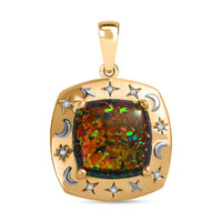 Lab Created Black Opal and White Zircon 2.90 ctw Pendant without Chain in 18K YG and Rhodium Over Sterling Silver