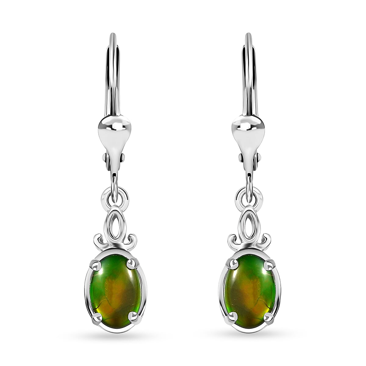 Canadian Ammolite Lever Back Earrings in Platinum Over Sterling Silver