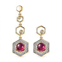 African Ruby and White Zircon Earrings in 18K Vermeil YG Over Sterling Silver 5.17 ctw