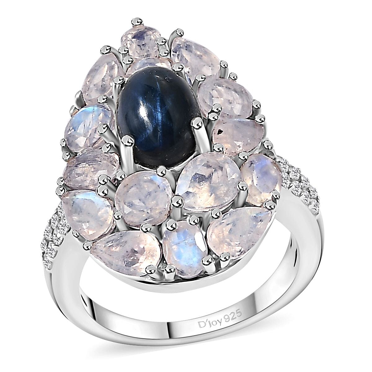 Premium Blue Star Sapphire (DF), Multi Gemstone Ring in Platinum Over Sterling Silver (Size 10.0) 5.65 ctw