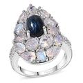 Premium Blue Star Sapphire (DF), Multi Gemstone Ring in Platinum Over Sterling Silver (Size 10.0) 5.65 ctw - Sticky add to cart bar
