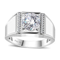 Moissanite (Rnd 9mm) Men's Ring in Platinum Over Sterling Silver (Size 11.0) 2.60 ctw - Sticky add to cart bar